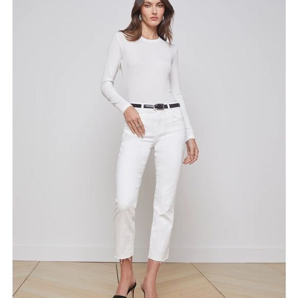 NWT L'AGENCE Sada High Rise Cropped Straight Jeans in Blanc Women's Size 24 - Picture 3 of 7